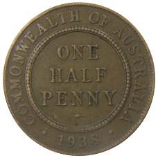 Монета 1/2 пенни 1938 года Австралия (аверс)