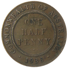 Монета 1/2 пенни 1938 года Австралия (аверс)