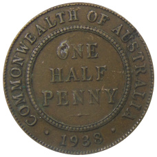 Монета 1/2 пенни 1938 года Австралия (аверс)