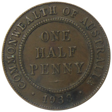Монета 1/2 пенни 1938 года Австралия (аверс)