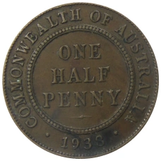 Монета 1/2 пенни 1938 года Австралия (аверс)