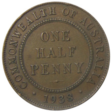 Монета 1/2 пенни 1938 года Австралия (аверс)