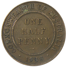 Монета 1/2 пенни 1938 года Австралия (аверс)