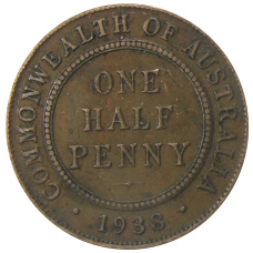 Монета 1/2 пенни 1938 года Австралия (аверс)