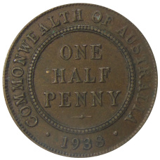 Монета 1/2 пенни 1938 года Австралия (аверс)