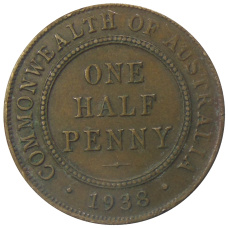 Монета 1/2 пенни 1938 года Австралия (аверс)