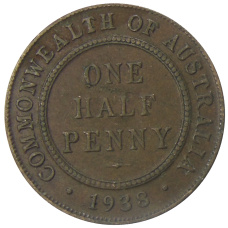 Монета 1/2 пенни 1938 года Австралия (аверс)