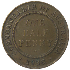Монета 1/2 пенни 1938 года Австралия (аверс)