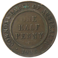 Монета 1/2 пенни 1938 года Австралия (аверс)