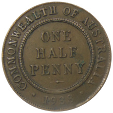 Монета 1/2 пенни 1938 года Австралия (аверс)