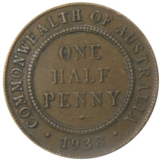 Монета 1/2 пенни 1938 года Австралия (аверс)