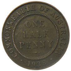 Монета 1/2 пенни 1938 года Австралия (аверс)
