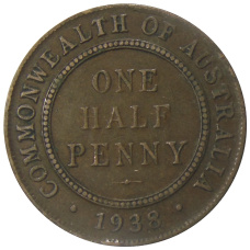 Монета 1/2 пенни 1938 года Австралия (аверс)