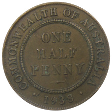 Монета 1/2 пенни 1938 года Австралия (аверс)