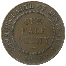 Монета 1/2 пенни 1938 года Австралия (аверс)