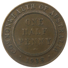 Монета 1/2 пенни 1938 года Австралия (аверс)