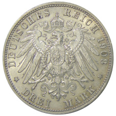 Монета 3 марки 1908 года D Германия (Саксен-Мейнинген) (реверс)