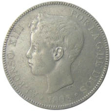 Монета 5 песет 1898 года Испания (аверс)