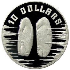Монета 10 долларов 1992 года Австралия «Императорский пингвин» (аверс)