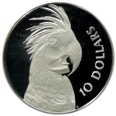 Монета 10 долларов 1993 года Австралия «Чёрный пальмовый какаду» (аверс)