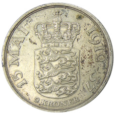 Монета 2 кроны 1937 года Дания «25 лет правлению Кристиана X» (реверс)