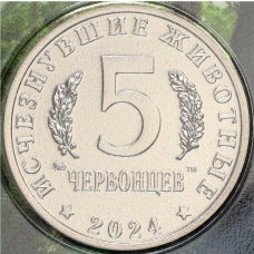 Монетовидный жетон 5 червонцев 2024 года ММД «Исчезнувшие виды — Лонгисквама» (Цветное покрытие, в блистере) (вид 2)