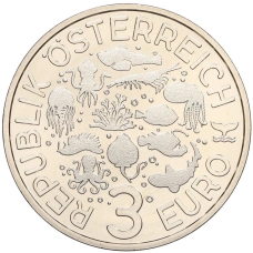 Монета 3 евро 2024 года Австрия «Светящаяся морская жизнь — Кальмар-бобтейл» (реверс)