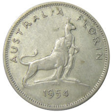 Монета 1 флорин 1954 года Австралия «Королевский визит в Австралию» (аверс)
