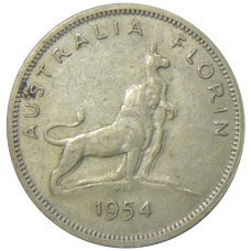 Монета 1 флорин 1954 года Австралия «Королевский визит в Австралию» (аверс)