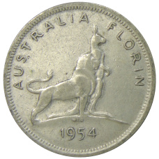 Монета 1 флорин 1954 года Австралия «Королевский визит в Австралию» (аверс)