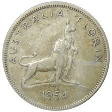 Монета 1 флорин 1954 года Австралия «Королевский визит в Австралию» (аверс)