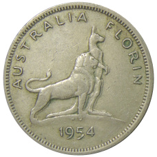 Монета 1 флорин 1954 года Австралия «Королевский визит в Австралию» (аверс)