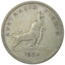 Монета 1 флорин 1954 года Австралия «Королевский визит в Австралию» (аверс)