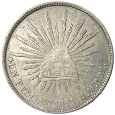 Монета 1 песо 1899 года Мексика (аверс)
