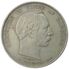 Монета 2 кроны 1888 года Дания «25 лет правления Кристиана IX» (аверс)