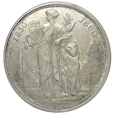 Монета 5 франков 1880 года Бельгия «50 лет Независимости» (аверс)