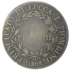 Монета 5 франков 1805 года Итальянские государства — Лукка (реверс)