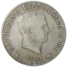 Монета 5 лир 1810 года В Наполеоновсоке Королевство Италия (аверс)