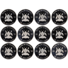 Набор из 12 монет 100 шиллингов 2010 года Уганда «Животные-Людоеды» (вид 2)