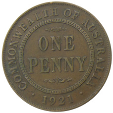 Монета 1 пенни 1921 года Австралия (аверс)