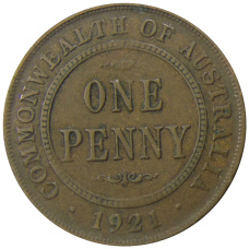 Монета 1 пенни 1921 года Австралия (аверс)