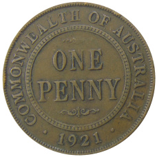 Монета 1 пенни 1921 года Австралия (аверс)