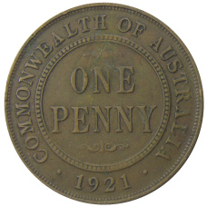 Монета 1 пенни 1921 года Австралия (аверс)