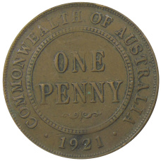 Монета 1 пенни 1921 года Австралия (аверс)
