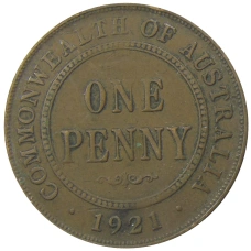 Монета 1 пенни 1921 года Австралия (аверс)