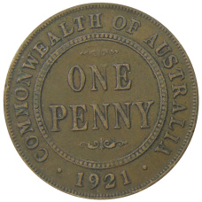 Монета 1 пенни 1921 года Австралия (аверс)