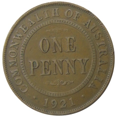 Монета 1 пенни 1921 года Австралия (аверс)