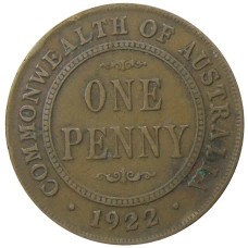 Монета 1 пенни 1922 года Австралия (аверс)