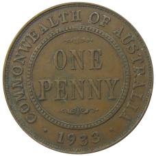 Монета 1 пенни 1933 года Австралия (аверс)