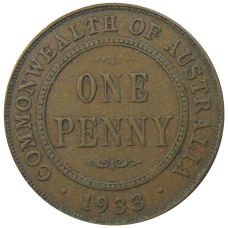 Монета 1 пенни 1933 года Австралия (аверс)